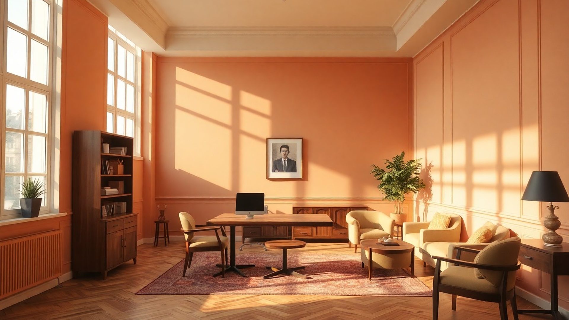 Interior de birou ConsultInsightful în tonuri de terracotta și crem